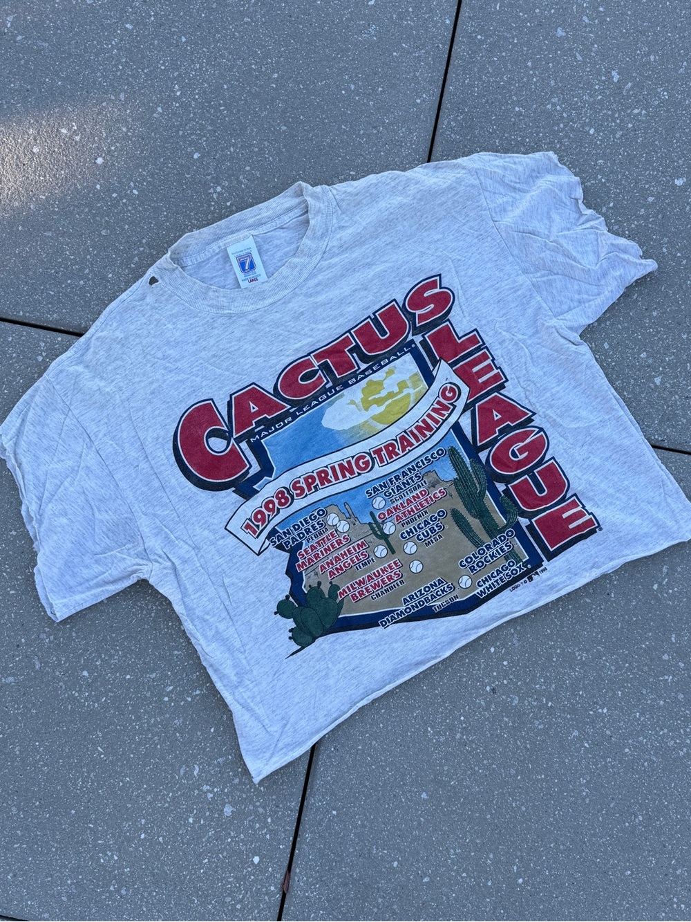 Vintage 1998 cropped Cactus League baseball spring training shirt